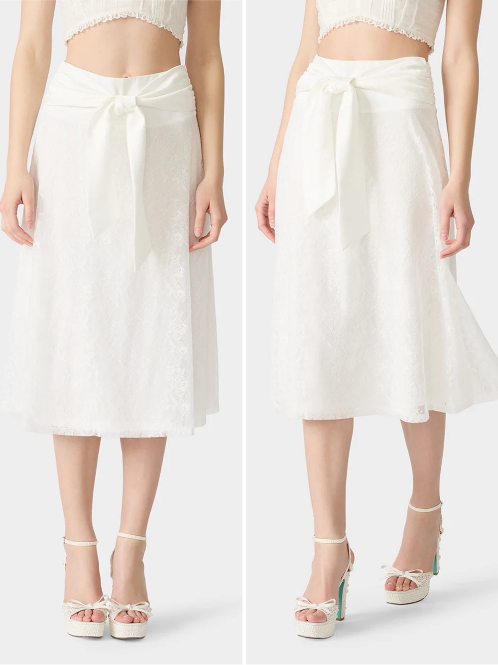 Betsey Johnson TIE ME LACE MIDI SKIRT WHITE NEW WITH TAGS NWT XS
